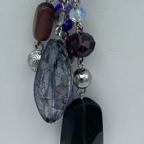 Double Chunky Link Chain Front Toggle Clasp Dangling Faux Gems Necklace - Picture 11 of 11